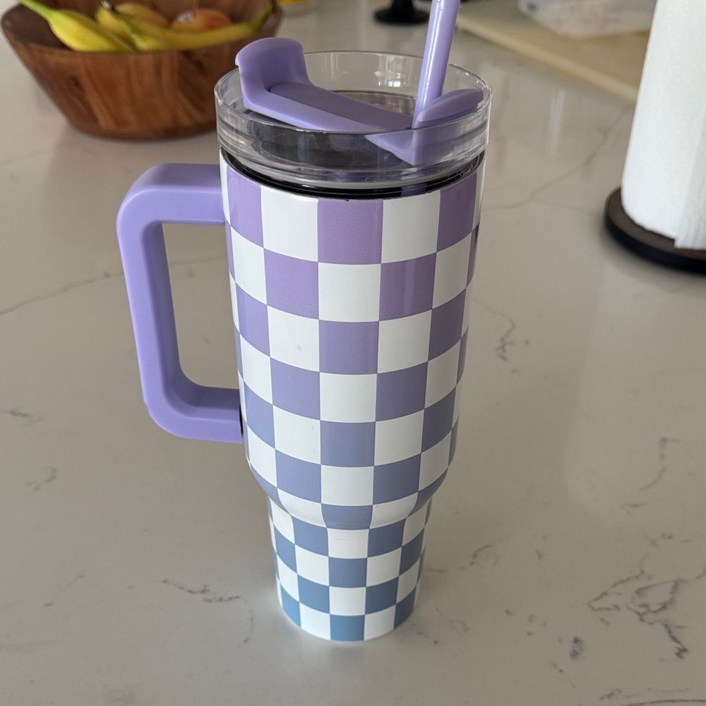 Purple and White Checkered Tumbler